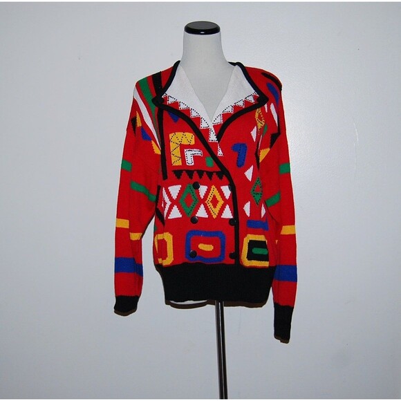 Vintage Sweater Red Aztec,  Hipster,  Retro Santoria - Picture 1 of 5